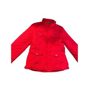 Tommy Hilfiger Womens Quilted Red Jacket Size M Full Zip Snap Pockets